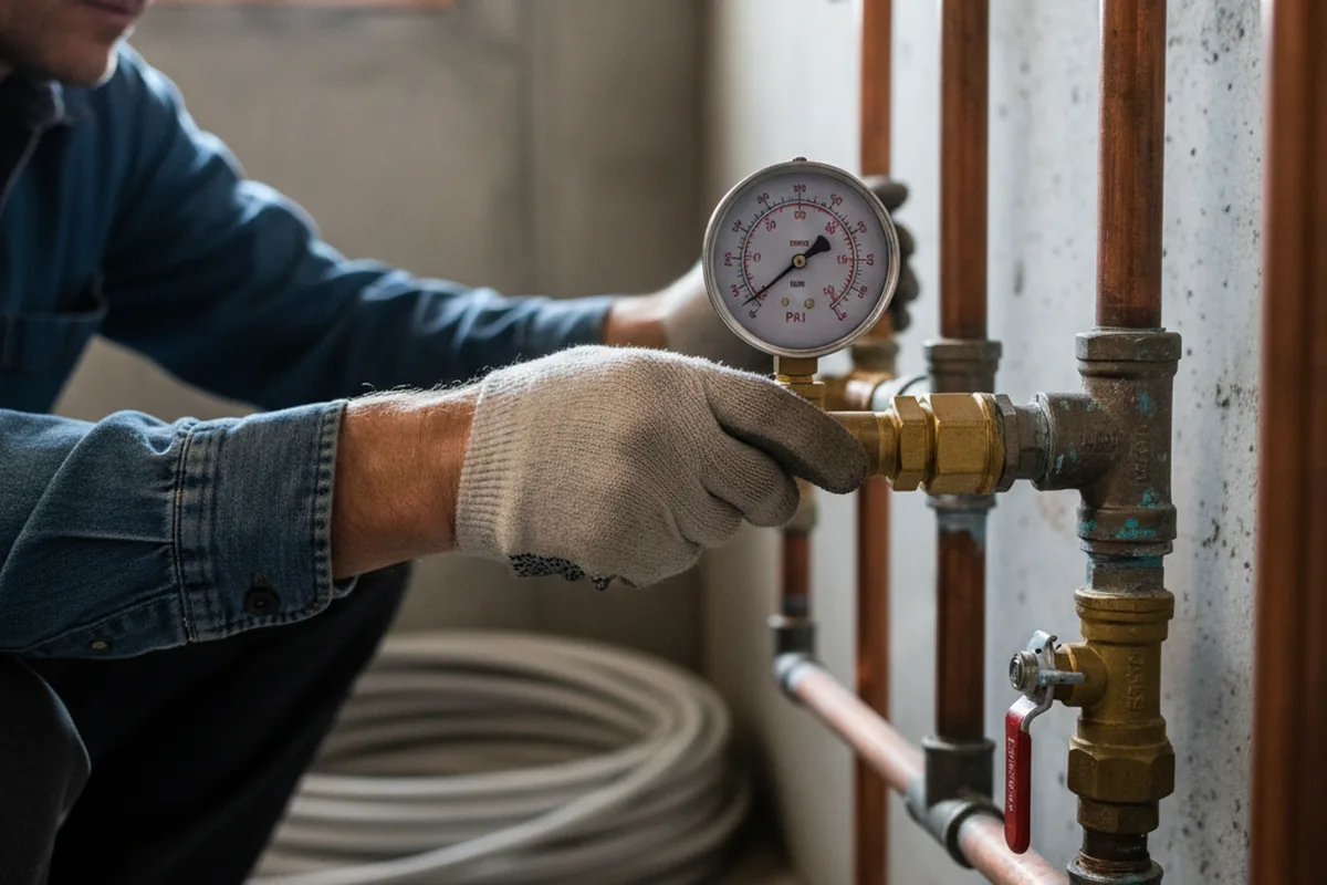 Pressure testing a repaired line during Water Line Repair in Rougon
